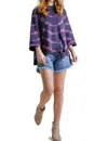 Umgee Tie Dye Distressed Pullover Sweater In Navy Fushia In Blue