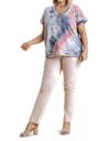Umgee Distressed Tie Dye Top In Grey/rose