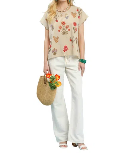 Umgee Drawstring Linen Blend Top In Oatmeal In Neutral