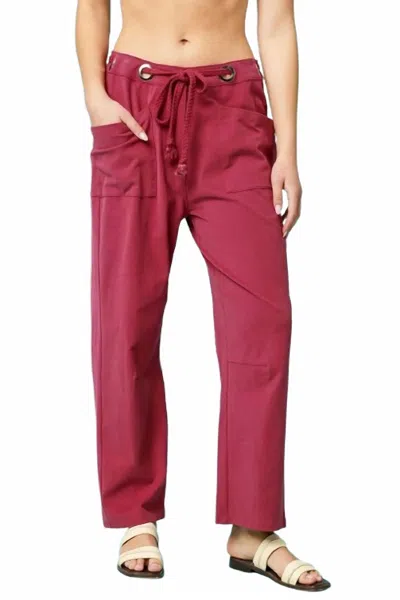 Umgee Drawstring Wide Leg Casual Pants In Wine In Burgundy