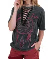 Umgee Dream Catcher Graphic Top In Ash In Gray