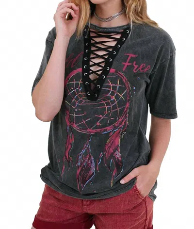 Umgee Dream Catcher Graphic Top In Ash In Gray