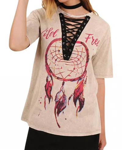 Umgee Dream Catcher Graphic Top In Latte In Neutral