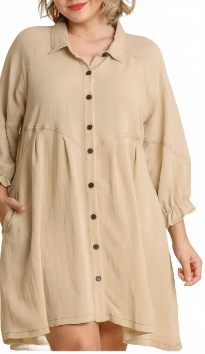 Umgee Dreamer Washed Button Down Mini Dress In Taupe In Yellow