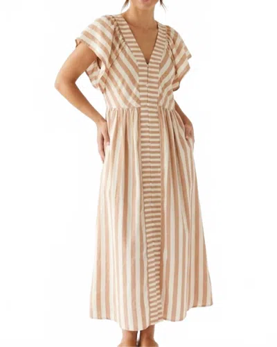 Umgee Eira Striped Button-front Midi Dress In Latte In Multi