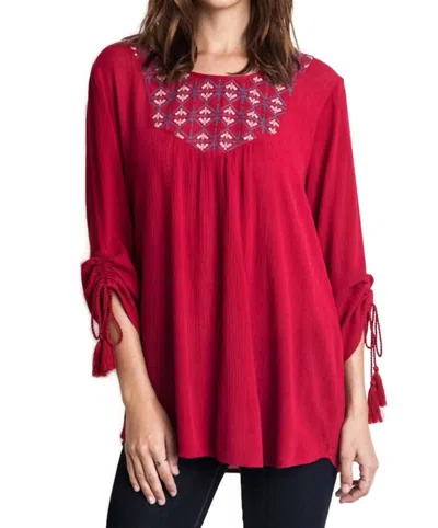 Umgee Embroidered Baby Doll Top In Burgundy In Red