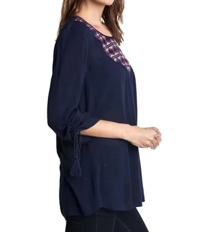 Umgee Embroidered Baby Doll Top In Navy In Blue