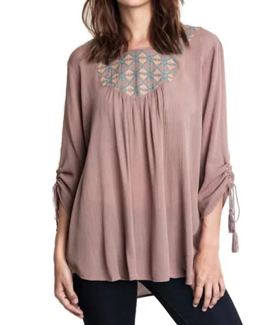 Umgee Embroidered Baby Doll Top In Taupe In Pink