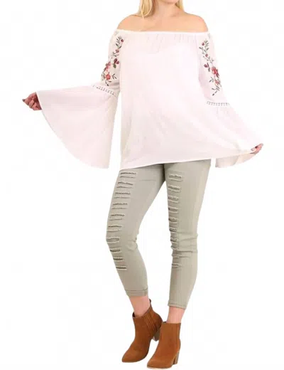 Umgee Embroidered Bell Sleeve Tunic In Off White