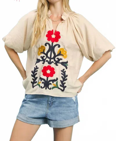 Umgee Embroidered Boho Top In Beige Multi In Neutral