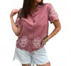 Umgee Embroidered Elegance Linen Top In Slate Rose In Pink