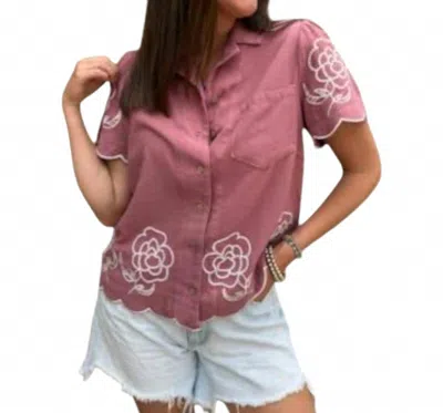 Umgee Embroidered Elegance Linen Top In Slate Rose In Pink
