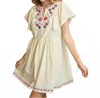 Umgee Embroidered Floral Flutter Sleeve Mini Dress In Ivory In Multi