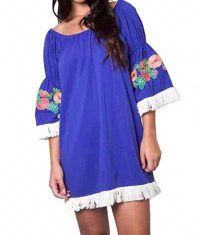Umgee Embroidered Off The Shoulder Dress In Royal Blue