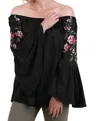 Umgee Embroidered Off The Shoulder Top In Black In Black