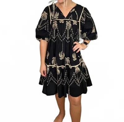 Umgee Embroidered Palm Trees Dress In Black