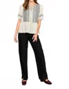 Umgee Embroidered Peplum Blouse In Oatmeal In White