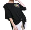 Umgee Embroidered Ruffled Sleeve Knot Top In Black In Black