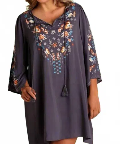 Umgee Embroidered Shift Dress - Plus In Slate In Purple