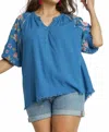 Umgee Embroidered Sleeve Top - Plus In Azure