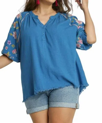Umgee Embroidered Sleeve Top - Plus In Azure