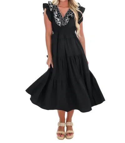 Umgee Embroidered Tiered Midi Dress In Black