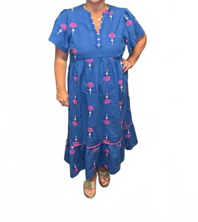 Umgee Embroidered Tiered Midi Dress In Multi In Blue