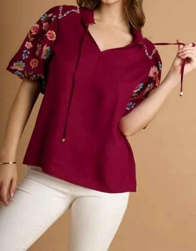 Umgee Embroidered Top In Wine In Pink