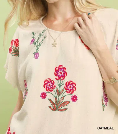 Umgee Embroidered Tunic In Oatmeal In Pink