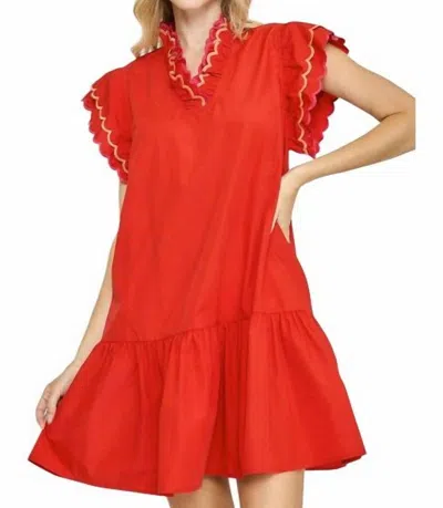 Umgee Erica Scallop Mini Dress In Red