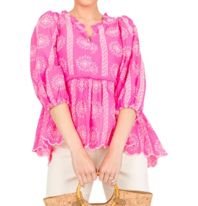 Umgee Eyelet Babydoll Fray Top In Pink