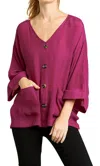 Umgee Faux Button Front Pocket Top In Magenta In Pink