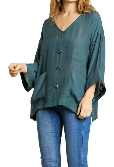 Umgee Faux Button Front Pocket Top In Seaweed In Green