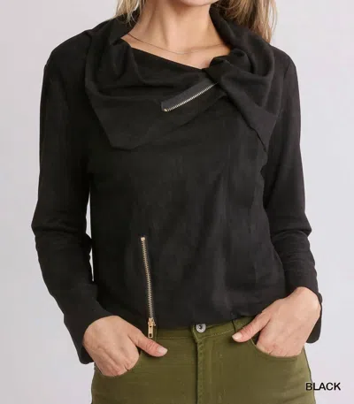 Umgee Faux Suede Zip Up Moto Jacket In Black