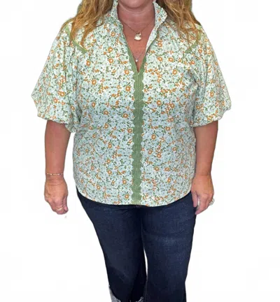 Umgee Field Of Flowers V-neck Blouse In Multi In Green