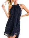Umgee Floating Floral Shift Dress In Navy Blue In Black