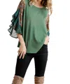 Umgee Floral & Animal Bell Sleeve Top In Forest