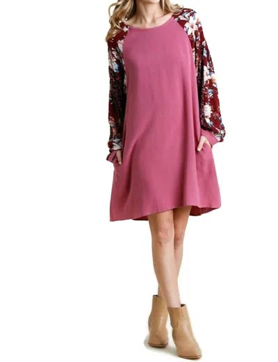 Umgee Floral & Animal Pocket Dress In Berry In Pink