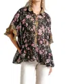 Umgee Floral & Animal Print Top In Black In Black