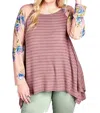 Umgee Floral & Striped Knit Trapeze Tunic - Plus In Mauve In Pink