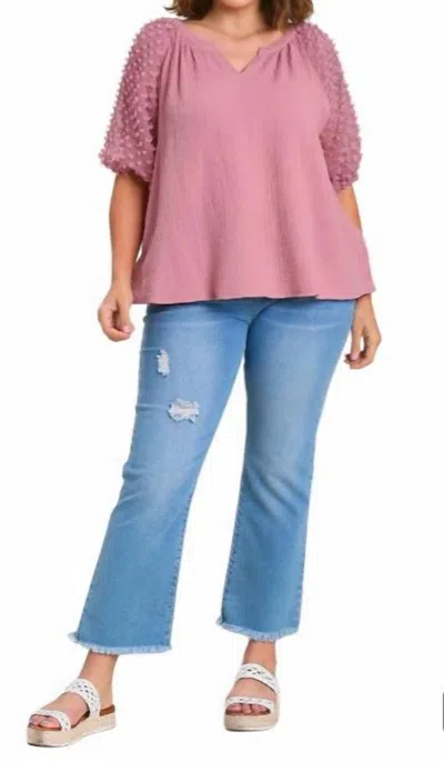 Umgee Floral Applique Detail Blouse In Mauve In Pink