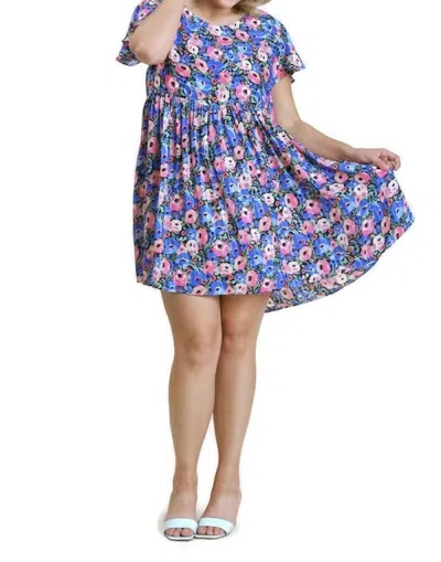 Umgee Floral Babydoll Dress In Blue