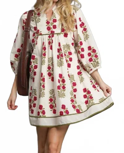 Umgee Floral Babydoll Dress In Cream Mix In Multi