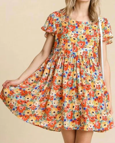 Umgee Floral Babydoll Dress In Red