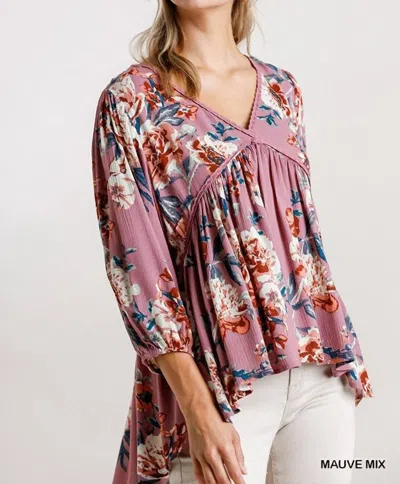 Umgee Floral Babydoll Top In Mauve In Pink