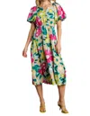 Umgee Floral Balloon Sleeve Midi Dress In Mint