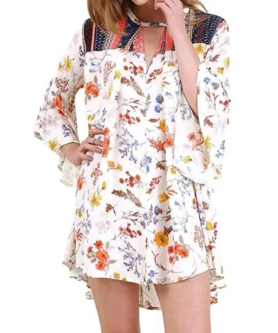 Umgee Floral Bell Sleeve Dress In Cream Mix In Multi