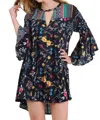 Umgee Floral Bell Sleeve Dress In Navy Mix In Multi