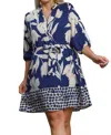 Umgee Floral Belted Dress In Navy In Blue