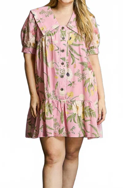 Umgee Floral Bib Dress In Pink
